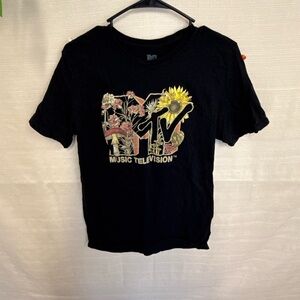 MTV Kids Black Tee with Floral Graphic